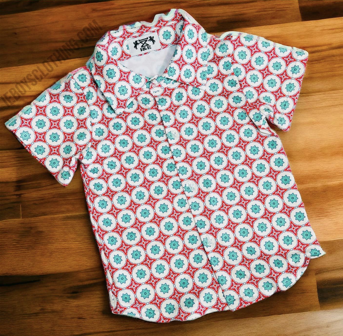 RTS Red,Teal and White Button Up