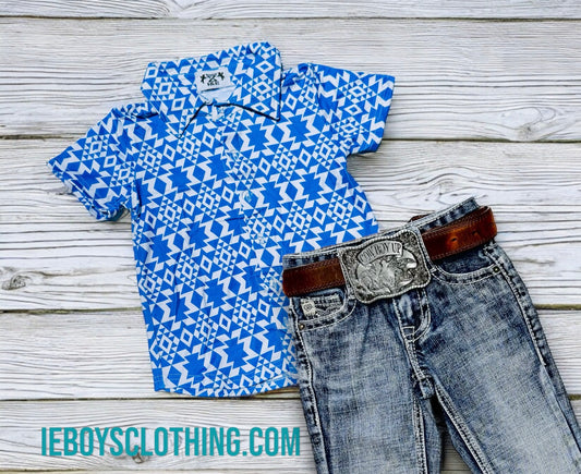 Blue Aztec Button Up