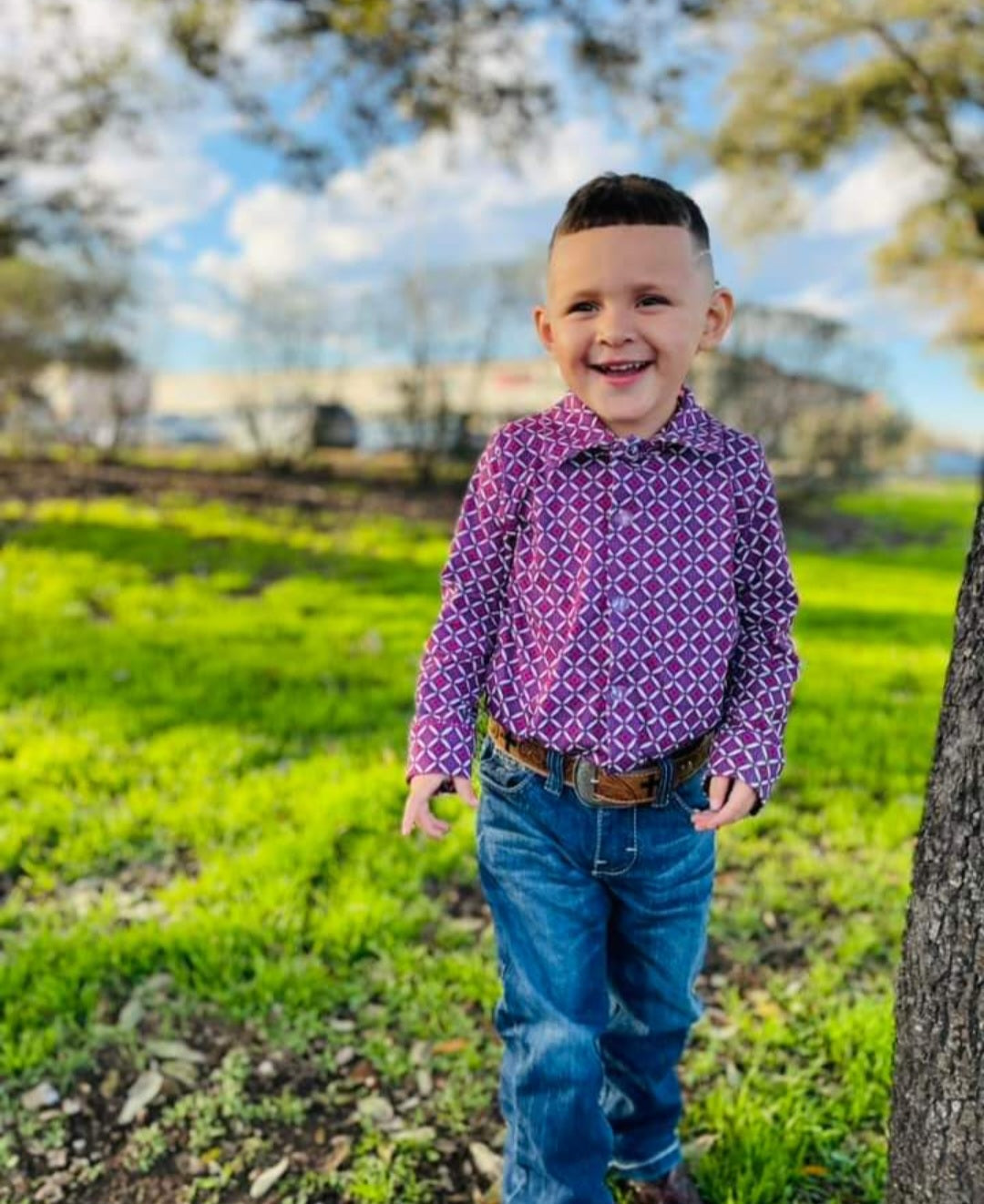 Purple & Pink Geometric Button Up