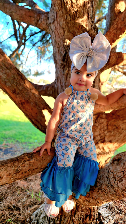 Blue and White Romper